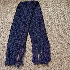 Handmade Chunky Navy Blue Knit Winter Scarf with Fringe